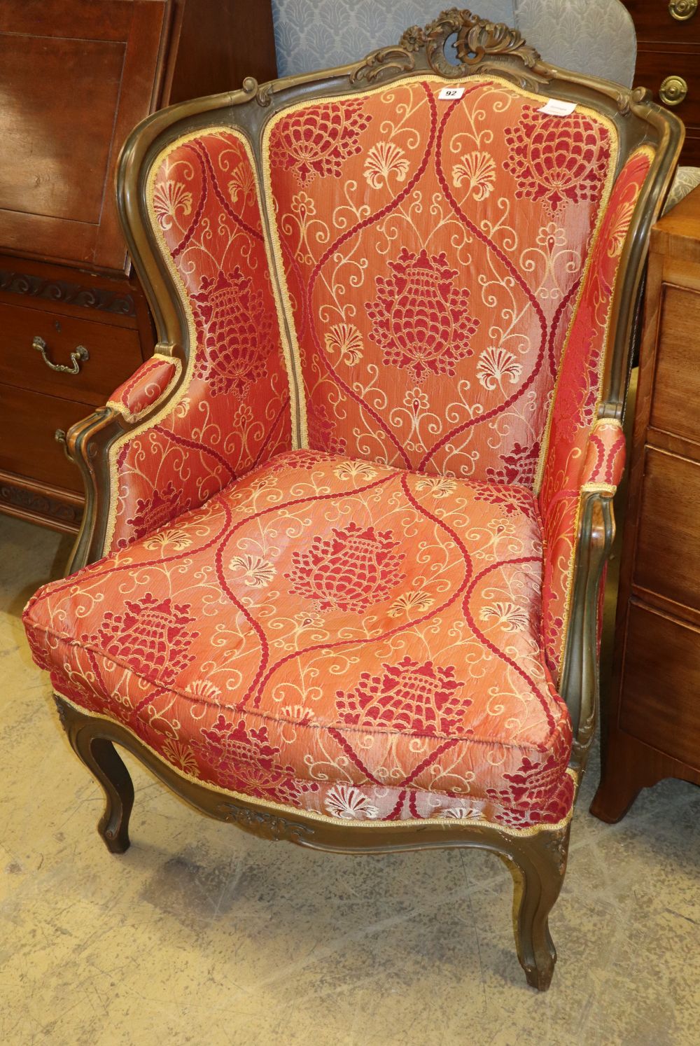 A 19th century French stained walnut armchair, W.68cm